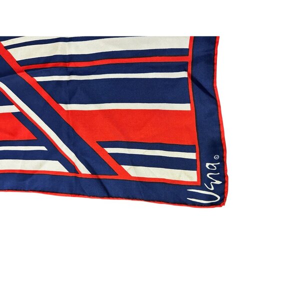 Vintage Vera Neumann Red Blue Striped Silk Scarf Square Shawl Wrap Lightweight - Picture 2 of 8